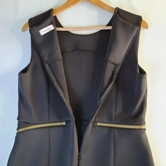 Calvin Klein Gold Zip Detailed Black Midi Cocktail Dress Size 10 - Picture 9 of 10